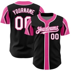 Jersey Custom Authentic Shapes 3 Armfarben Baseball Schwarz Weiß-Pink