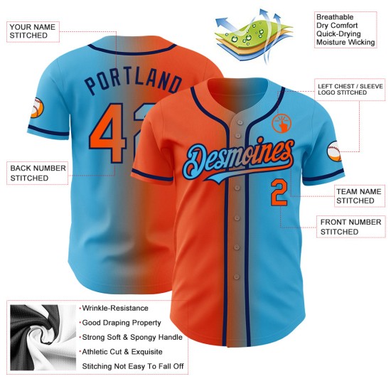 Baseball Authentic Gradient Sky Custom Fashion Jersey Blau Orange-Marineblau Baseball Authentic Gradient Sky Custom Fashion Jersey Blau Orange-Marineblau