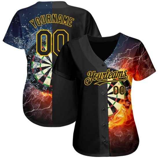 Muster Schwarz 3D Jersey Board Dart Baseball Flamme Gold Design Authentische Muster Schwarz 3D Jersey Board Dart Baseball Flamme Gold Design Authentische