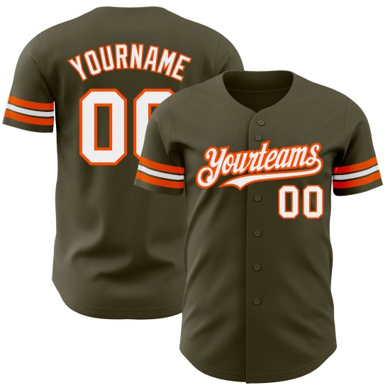 Salute Service Trikot Baseball Authentic Olivgrün bis Custom Weiß-Orange Salute Service Trikot Baseball Authentic Olivgrün bis Custom Weiß-Orange