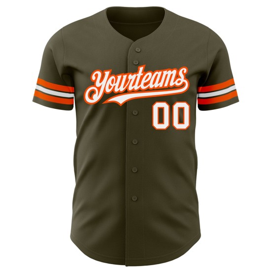 Salute Service Trikot Baseball Authentic Olivgrün bis Custom Weiß-Orange Salute Service Trikot Baseball Authentic Olivgrün bis Custom Weiß-Orange