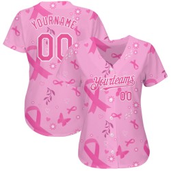 Jersey Pflege Frauen Rosa Authentische Brust Monat Weiß Krebs Baseball Bewusstsein 3D Unterstützung Gesundheit Rosa Custom Band