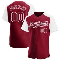 Jersey Authentic Custom Weiß Crimson Raglan Baseball Ärmel