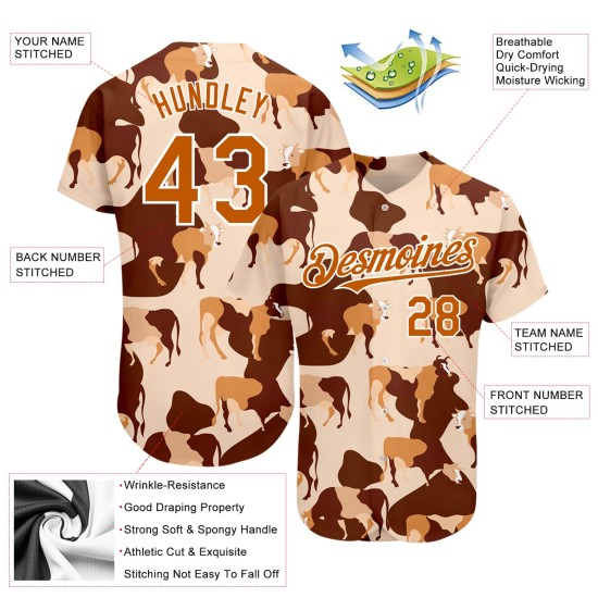 Texas Baseball Muster Design Jersey Ox 3D Custom Creme Orange-Weiß Authentic Texas Baseball Muster Design Jersey Ox 3D Custom Creme Orange-Weiß Authentic