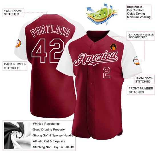 Jersey Authentic Custom Weiß Crimson Raglan Baseball Ärmel Jersey Authentic Custom Weiß Crimson Raglan Baseball Ärmel