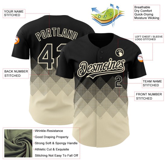 Design Quadratische Formen Gradienten Baseball Muster Creme Jersey Authentic Schwarz 3D Custom Design Quadratische Formen Gradienten Baseball Muster Creme Jersey Authentic Schwarz 3D Custom