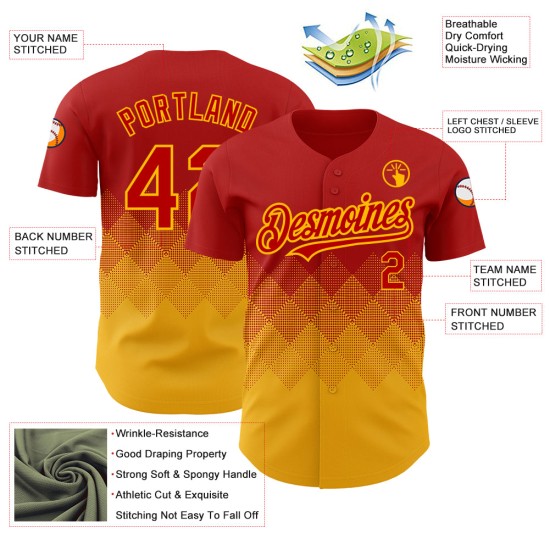 3D Custom Formen Muster Rot Farbverlauf Authentische Gold Quadrat Jersey Design Baseball 3D Custom Formen Muster Rot Farbverlauf Authentische Gold Quadrat Jersey Design Baseball