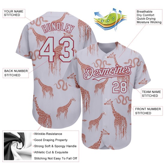 Jersey Authentic Silber-Kardinalgrau und Muster Schlange Giraffe Baseball 3D Custom Design Jersey Authentic Silber-Kardinalgrau und Muster Schlange Giraffe Baseball 3D Custom Design