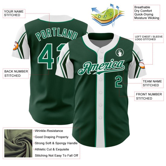 Custom Shapes Baseball Grün-Weiß Farben Authentic 3 Jersey Arm Kelly Green Custom Shapes Baseball Grün-Weiß Farben Authentic 3 Jersey Arm Kelly Green