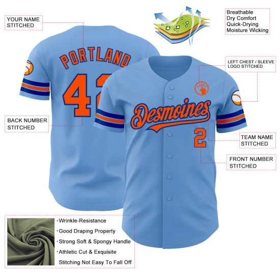 Blaues Baseballtrikot Custom Light Orange-Royal Authentic Blaues Baseballtrikot Custom Light Orange-Royal Authentic