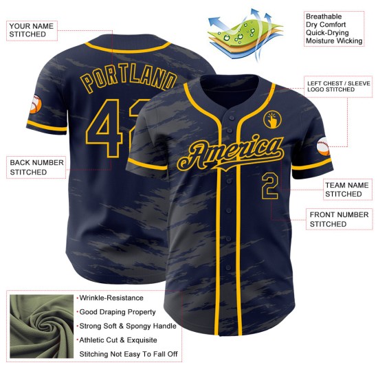 Navy Gold Authentic Steel Splash Baseball Ink Jersey Custom Grau Navy Gold Authentic Steel Splash Baseball Ink Jersey Custom Grau