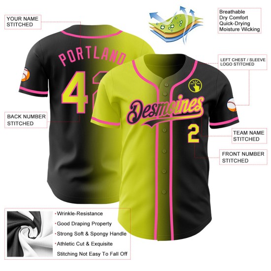 Mode Benutzerdefinierte Schwarz Gradienten Authentic Jersey Gelb-Rosa Neon Mode Benutzerdefinierte Schwarz Gradienten Authentic Jersey Gelb-Rosa Neon