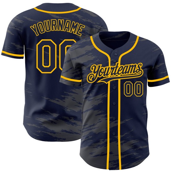 Navy Gold Authentic Steel Splash Baseball Ink Jersey Custom Grau Navy Gold Authentic Steel Splash Baseball Ink Jersey Custom Grau