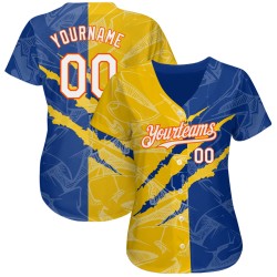 Authentisches Jersey Graffiti Weiß Scratch 3D Gelb-Orange Custom Royal Muster Baseball