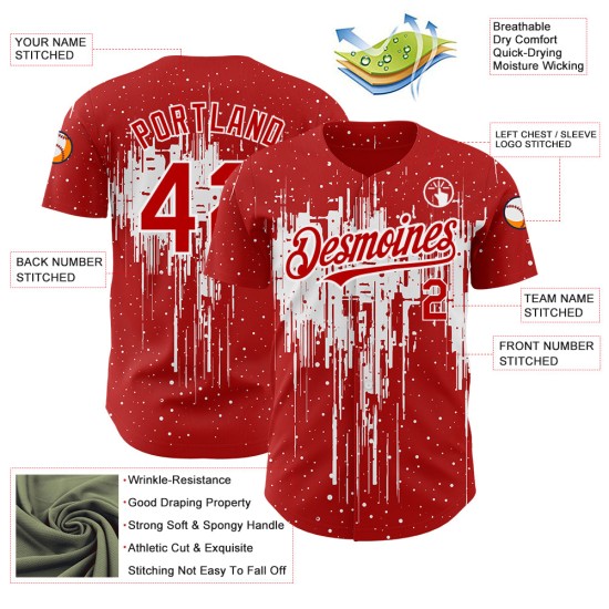 Art Red Splatter 3D Jersey Tropfendes Weiß Authentisches individuelles Muster Baseball-Design Art Red Splatter 3D Jersey Tropfendes Weiß Authentisches individuelles Muster Baseball-Design