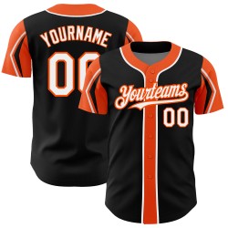 Schwarz Weiß-Orange Custom Baseball 3 Arm Jersey Formen Authentische Farben