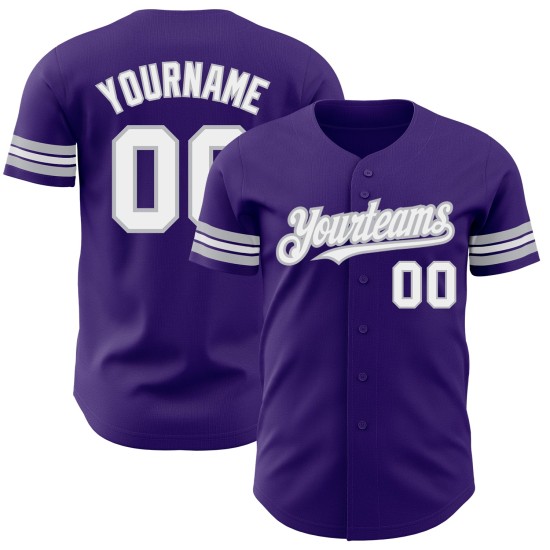 Weiß-Grau Authentic Custom Baseball Lila Trikot Weiß-Grau Authentic Custom Baseball Lila Trikot