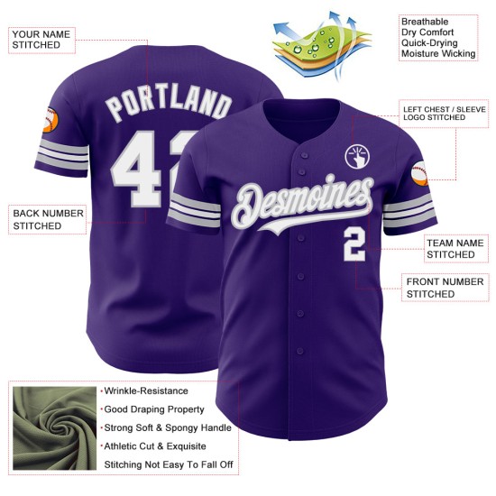 Weiß-Grau Authentic Custom Baseball Lila Trikot Weiß-Grau Authentic Custom Baseball Lila Trikot