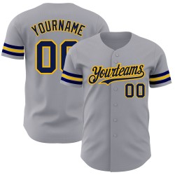 Marineblau-Gold-Trikot Baseball Grau Authentic Custom