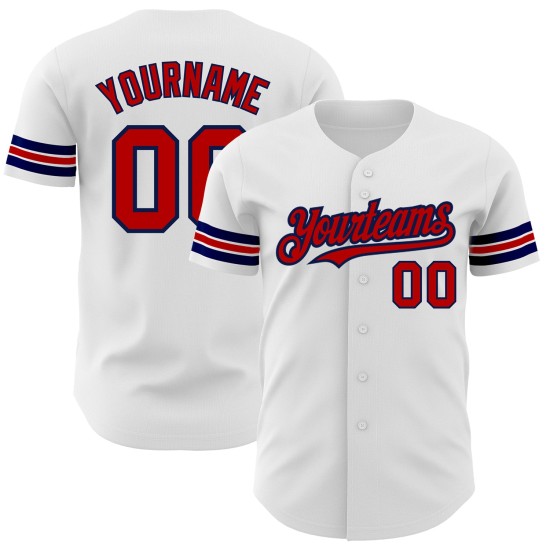 Rot-Marineblaues Authentic Custom Baseball-Trikot in Weiß Rot-Marineblaues Authentic Custom Baseball-Trikot in Weiß