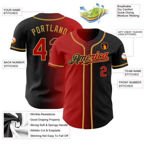 Jersey Schwarz Authentic Gradient Rot-Old Custom Gold Fashion Baseball Jersey Schwarz Authentic Gradient Rot-Old Custom Gold Fashion Baseball