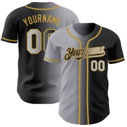 Gradient Custom Fashion Baseball Grau-Altgold Authentic Schwarz Jersey