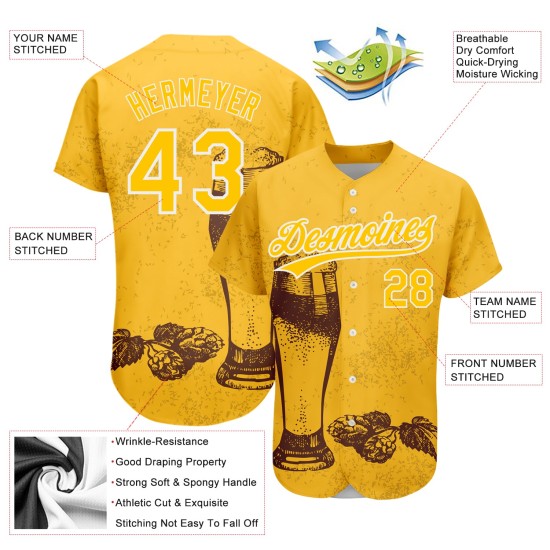 Muster Gelb Authentic Jersey Bier 3D Design Weiß Custom Festival Baseball Muster Gelb Authentic Jersey Bier 3D Design Weiß Custom Festival Baseball