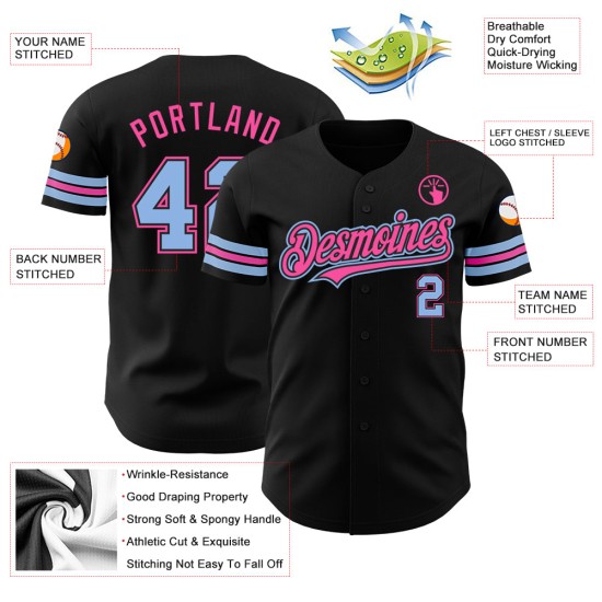 Schwarz Hell Authentisches Blau-Pink Baseball Custom Jersey Schwarz Hell Authentisches Blau-Pink Baseball Custom Jersey