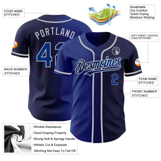 Authentic Fashion Jersey Baseball Royal-Grau Custom Navy Gradient Authentic Fashion Jersey Baseball Royal-Grau Custom Navy Gradient