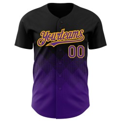 Baseball Design Gradient Jersey Lila-Gold Formen Authentische Custom Square 3D Schwarz Muster