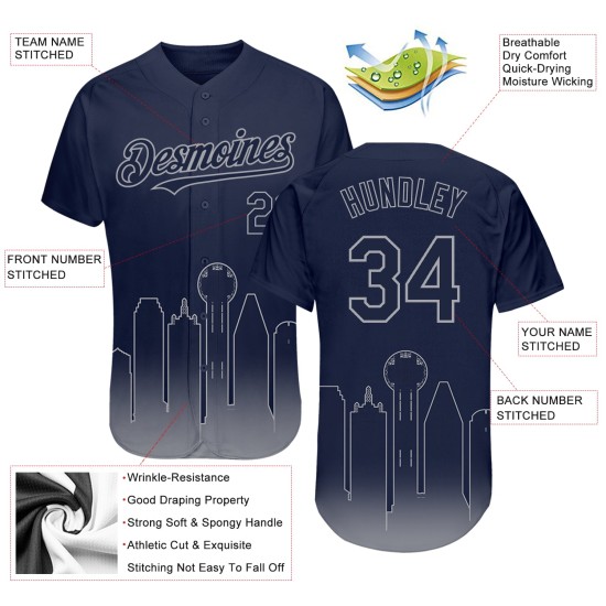 Dallas Fashion Trikot Custom Authentic Edition Marineblau Baseball City Fade Grau 3D Dallas Fashion Trikot Custom Authentic Edition Marineblau Baseball City Fade Grau 3D