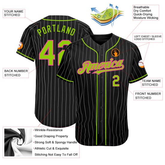 Neon Jersey Baseball Authentic Grün-Pink Nadelstreifen Weiß Custom Schwarz Neon Jersey Baseball Authentic Grün-Pink Nadelstreifen Weiß Custom Schwarz