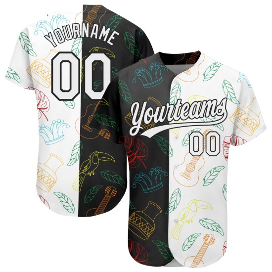 Musik Muster Jersey Schwarz Custom Brasilianische Baseball Festival Weiß Karneval Design 3D Authentische Musik Muster Jersey Schwarz Custom Brasilianische Baseball Festival Weiß Karneval Design 3D Authentische