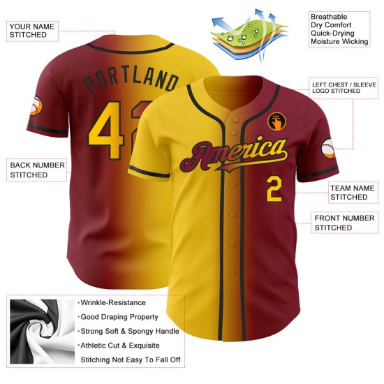 Custom Jersey Fashion Authentic Gelb-Schwarz Gradient Baseball Crimson Custom Jersey Fashion Authentic Gelb-Schwarz Gradient Baseball Crimson