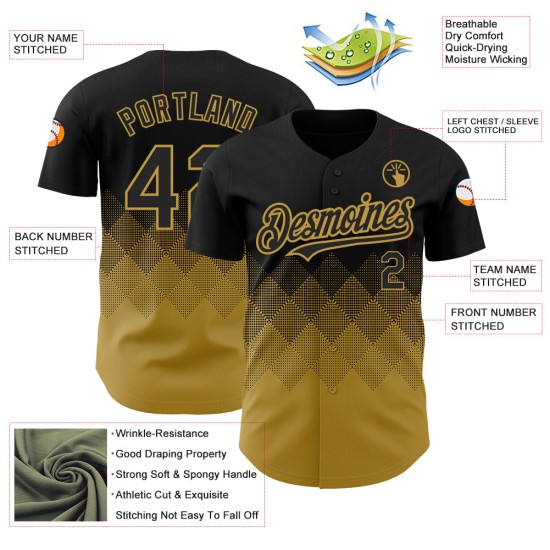 Baseball Schwarz Design Authentische Quadrat Gold Muster Formen 3D Jersey Alten Farbverlauf Custom Baseball Schwarz Design Authentische Quadrat Gold Muster Formen 3D Jersey Alten Farbverlauf Custom