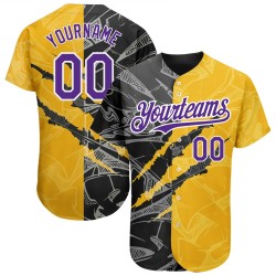Purple Scratch Custom Baseball 3D Graffiti Authentic Muster Gelb-Schwarz Jersey