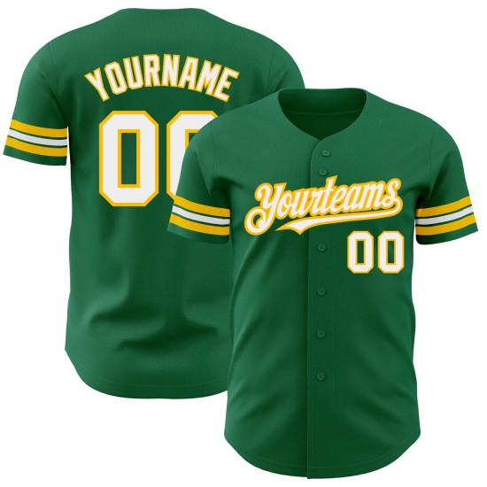 Benutzerdefiniertes Baseball Weiß-Gold Kelly Authentic Trikot Grün Benutzerdefiniertes Baseball Weiß-Gold Kelly Authentic Trikot Grün