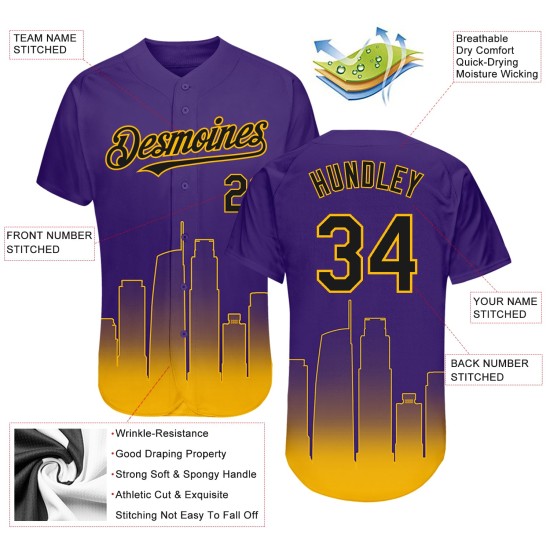 Fade Jersey Schwarz-Gold Baseball Lila Los Authentic Angeles Fashion 3D Custom Edition City Fade Jersey Schwarz-Gold Baseball Lila Los Authentic Angeles Fashion 3D Custom Edition City