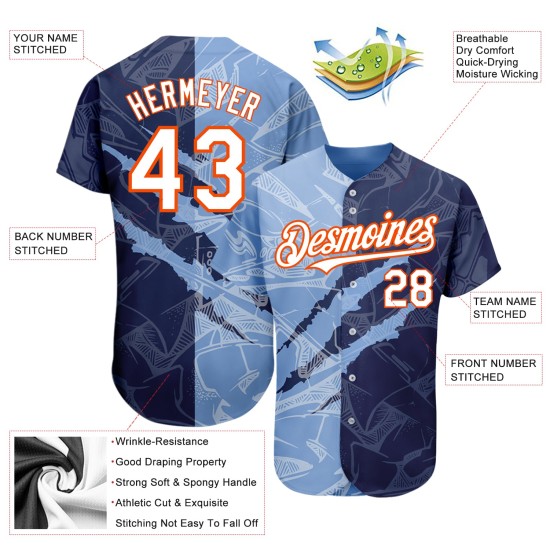 Jersey Light 3D Scratch Blau-Orange Baseball Graffiti Weiß Navy Authentisches individuelles Muster Jersey Light 3D Scratch Blau-Orange Baseball Graffiti Weiß Navy Authentisches individuelles Muster