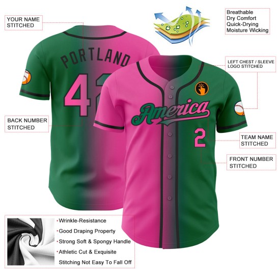 Grün Authentic Custom Kelly Gradient Fashion Jersey Pink-Schwarz Baseball Grün Authentic Custom Kelly Gradient Fashion Jersey Pink-Schwarz Baseball