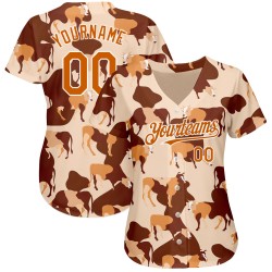 Texas Baseball Muster Design Jersey Ox 3D Custom Creme Orange-Weiß Authentic