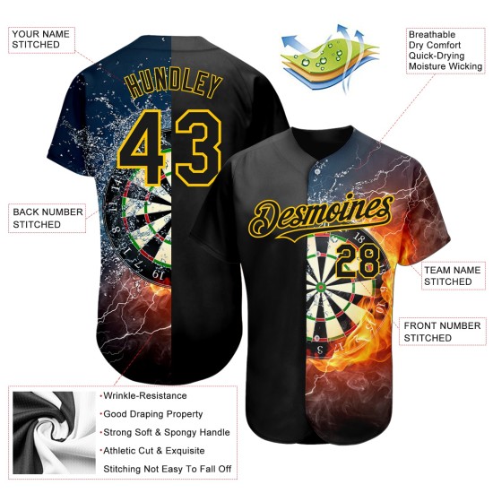 Muster Schwarz 3D Jersey Board Dart Baseball Flamme Gold Design Authentische Muster Schwarz 3D Jersey Board Dart Baseball Flamme Gold Design Authentische