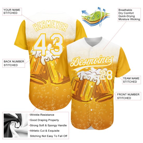 Jersey Muster Design Baseball International 3D Weiß Bier Authentische Custom Tag Gelb Jersey Muster Design Baseball International 3D Weiß Bier Authentische Custom Tag Gelb