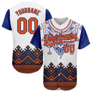 Benutzerdefiniertes Muster Jersey Baseball Traditionelles weißes afrikanisches ethnisches 3D-authentisches Design im orange-königlichen Stil Benutzerdefiniertes Muster Jersey Baseball Traditionelles weißes afrikanisches ethnisches 3D-authentisches Design im orange-königlichen Stil