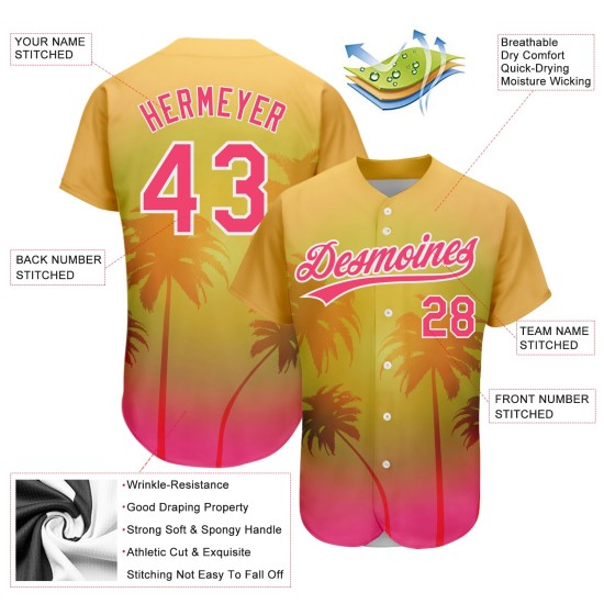Bäume Design Gold Muster 3D Baseball Neon Authentic Hawaii Rosa-Weiß Palm Custom Jersey Bäume Design Gold Muster 3D Baseball Neon Authentic Hawaii Rosa-Weiß Palm Custom Jersey