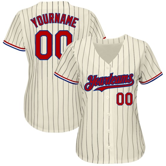 Jersey Custom Cream Baseball Nadelstreifen Authentic Schwarz Rot-Royal Jersey Custom Cream Baseball Nadelstreifen Authentic Schwarz Rot-Royal