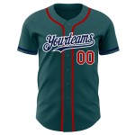 Authentisches, marineblau-rotes, nach Maß gefertigtes Baseball-Trikot in Mitternachtsgrün Authentisches, marineblau-rotes, nach Maß gefertigtes Baseball-Trikot in Mitternachtsgrün