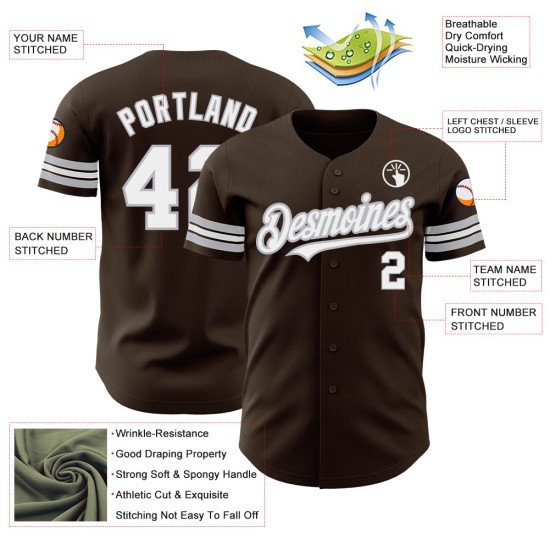 Baseball Brown Custom Authentic Jersey Weiß-Grau Baseball Brown Custom Authentic Jersey Weiß-Grau