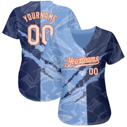 Jersey Light 3D Scratch Blau-Orange Baseball Graffiti Weiß Navy Authentisches individuelles Muster
