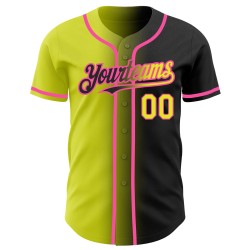 Mode Benutzerdefinierte Schwarz Gradienten Authentic Jersey Gelb-Rosa Neon